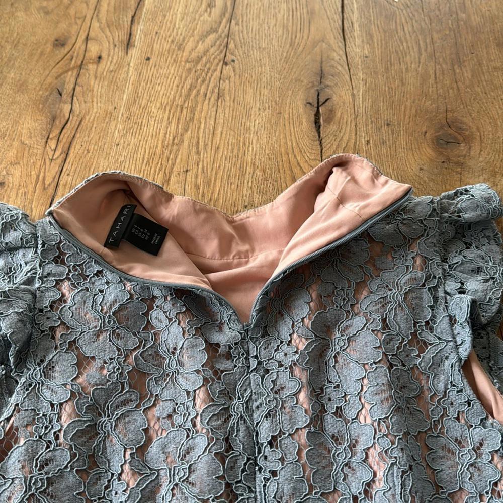 TAHARI HIGH NECK LACE PENCIL DRESS - Picture 8 of 9